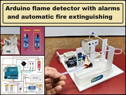 Arduino flame detector with alarms and automatic fire extinguishing