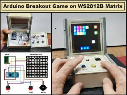 Arduino Breakout game on 8X8 Led Matrix with WS2812B Leds