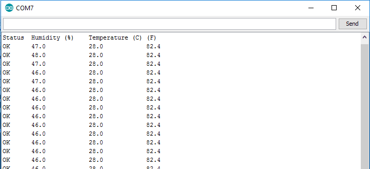 Arduino Serial monitor window fro DHT11
