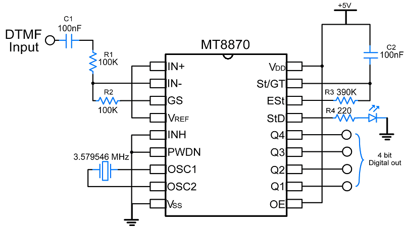 MT8870 DTMF Decoder Connection