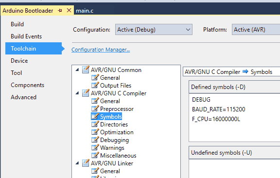 Atmel Studio toolchain define symbol